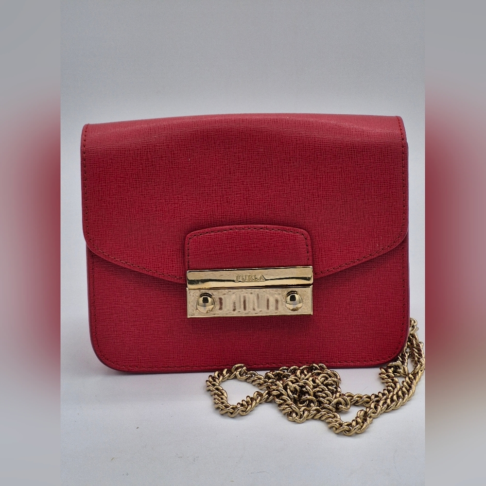 Furla Red Leather Studded Crossbody Bag/Clutch